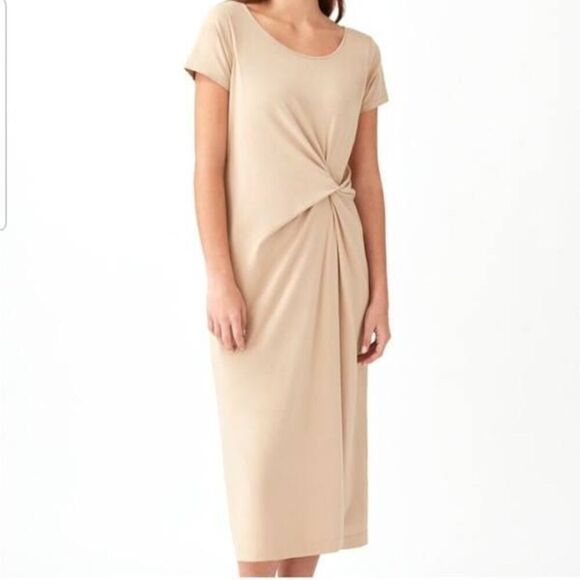 Cuyana Gatherd Front Tee Dress in tan sz Large - Picture 1 of 5